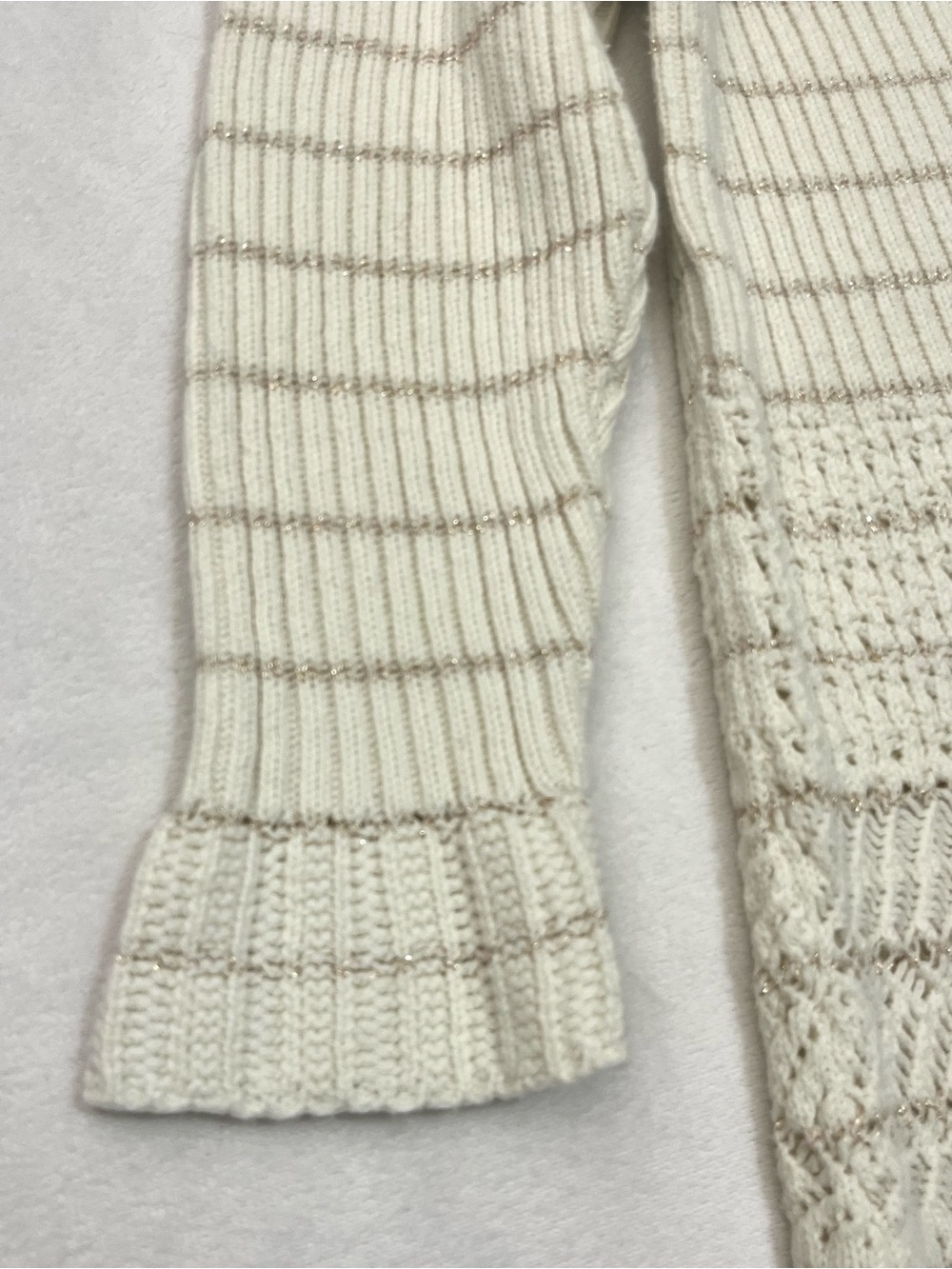 Calvin Klein Women’s 3/4 Sleeve Cream Gold Knit Cotton Blend Sweater Petite Med - Picture 3 of 16